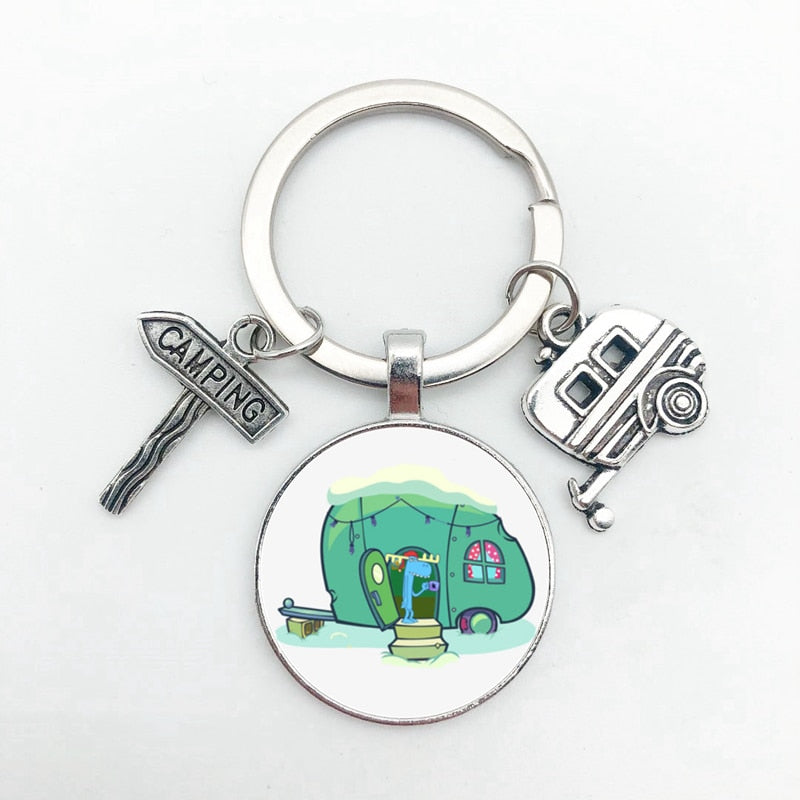 New Cute Camper Wagon Keychain, I Love Camping Keychain, Trailer Signpost Keychain, Vacation Travel Memorial Gift