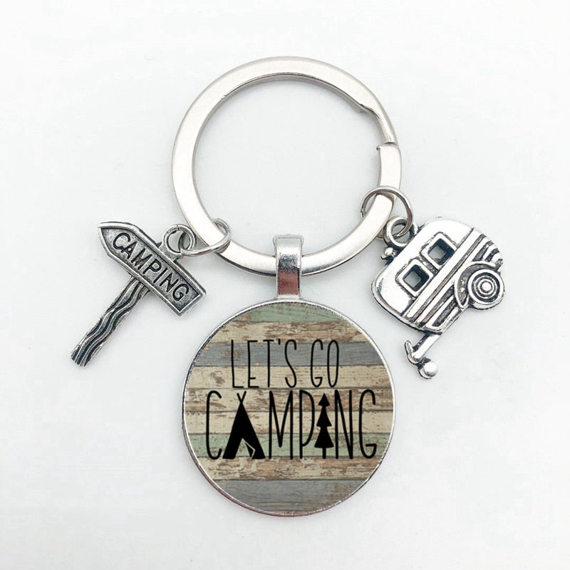 New Cute Camper Wagon Keychain, I Love Camping Keychain, Trailer Signpost Keychain, Vacation Travel Memorial Gift