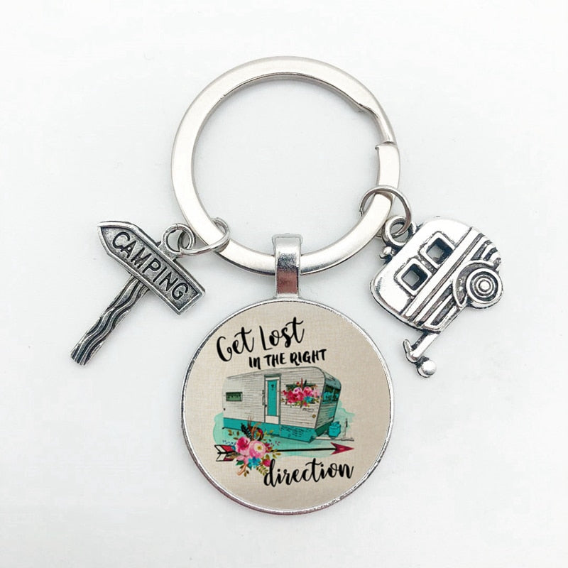 New Cute Camper Wagon Keychain, I Love Camping Keychain, Trailer Signpost Keychain, Vacation Travel Memorial Gift