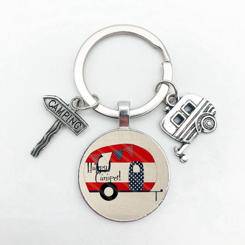 New Cute Camper Wagon Keychain, I Love Camping Keychain, Trailer Signpost Keychain, Vacation Travel Memorial Gift