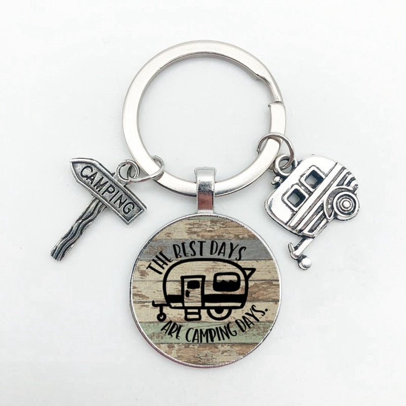 New Cute Camper Wagon Keychain, I Love Camping Keychain, Trailer Signpost Keychain, Vacation Travel Memorial Gift