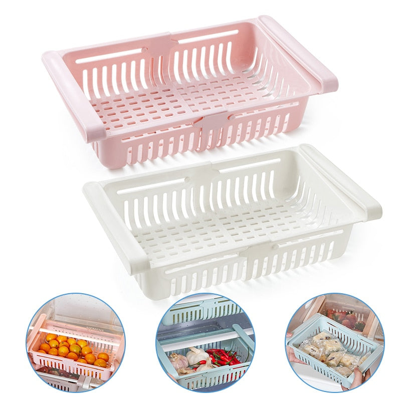 1-2Pcs Kitchen Organizer Fridge Storage Drawer Box Extendable Refrigerator Chest Shelf Home Storage Case Plastic Cabinet Shelves