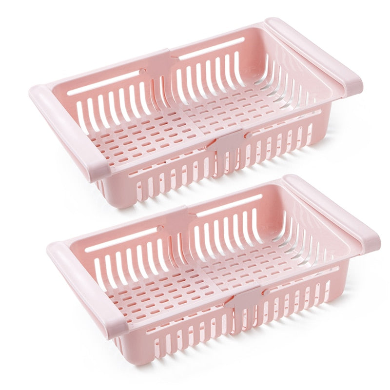 1-2Pcs Kitchen Organizer Fridge Storage Drawer Box Extendable Refrigerator Chest Shelf Home Storage Case Plastic Cabinet Shelves