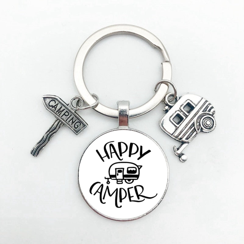 New Cute Camper Wagon Keychain, I Love Camping Keychain, Trailer Signpost Keychain, Vacation Travel Memorial Gift