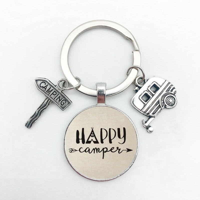 New Cute Camper Wagon Keychain, I Love Camping Keychain, Trailer Signpost Keychain, Vacation Travel Memorial Gift