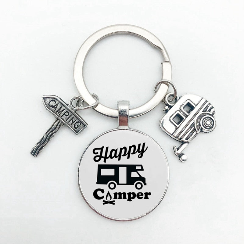 New Cute Camper Wagon Keychain, I Love Camping Keychain, Trailer Signpost Keychain, Vacation Travel Memorial Gift