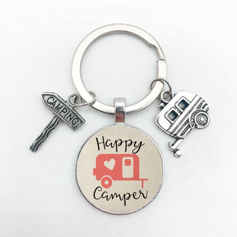 New Cute Camper Wagon Keychain, I Love Camping Keychain, Trailer Signpost Keychain, Vacation Travel Memorial Gift