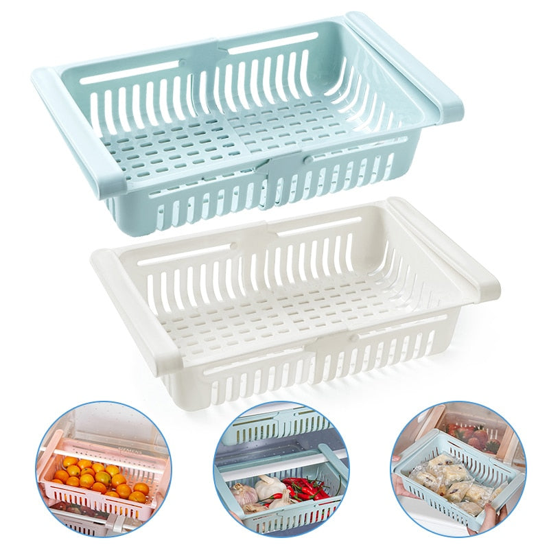 1-2Pcs Kitchen Organizer Fridge Storage Drawer Box Extendable Refrigerator Chest Shelf Home Storage Case Plastic Cabinet Shelves