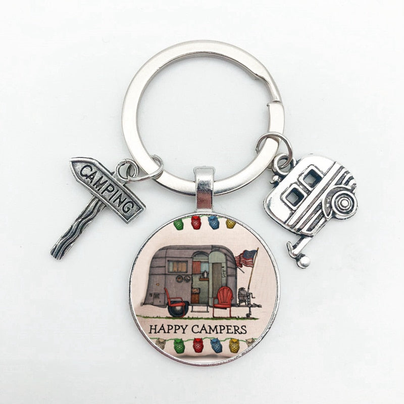 New Cute Camper Wagon Keychain, I Love Camping Keychain, Trailer Signpost Keychain, Vacation Travel Memorial Gift