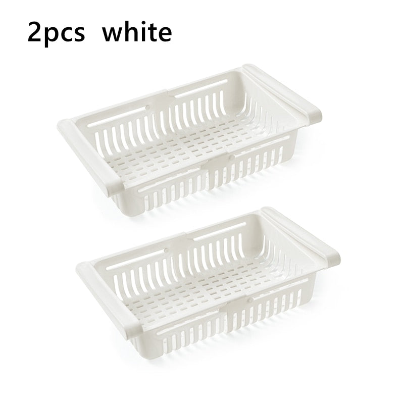 1-2Pcs Kitchen Organizer Fridge Storage Drawer Box Extendable Refrigerator Chest Shelf Home Storage Case Plastic Cabinet Shelves