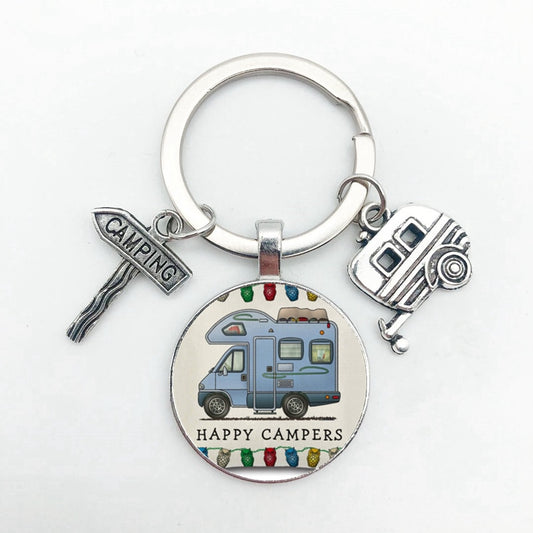 New Cute Camper Wagon Keychain, I Love Camping Keychain, Trailer Signpost Keychain, Vacation Travel Memorial Gift